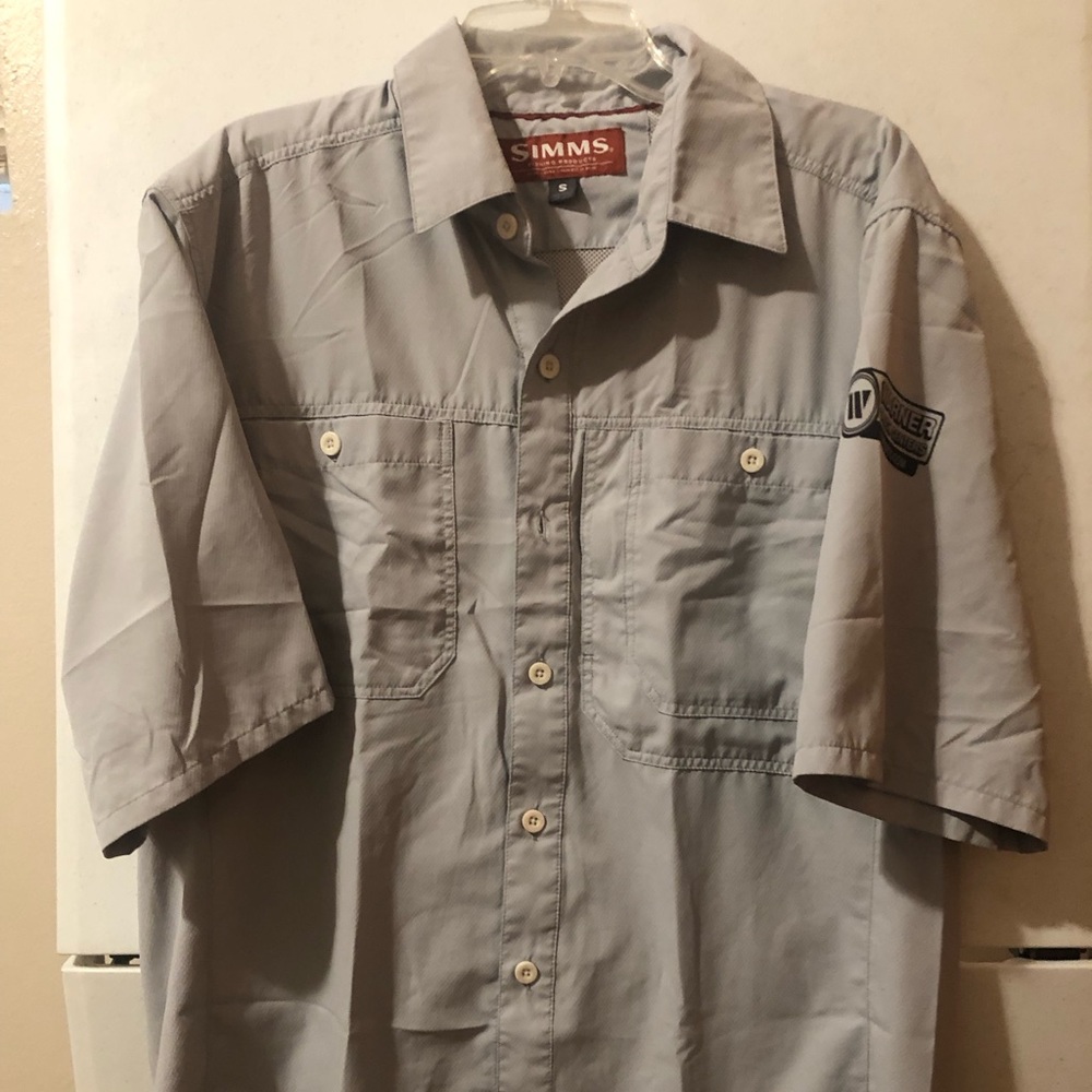 Simms Men's Gray Vented Short Sleeve Button Up Fishing Shirt Sz SM